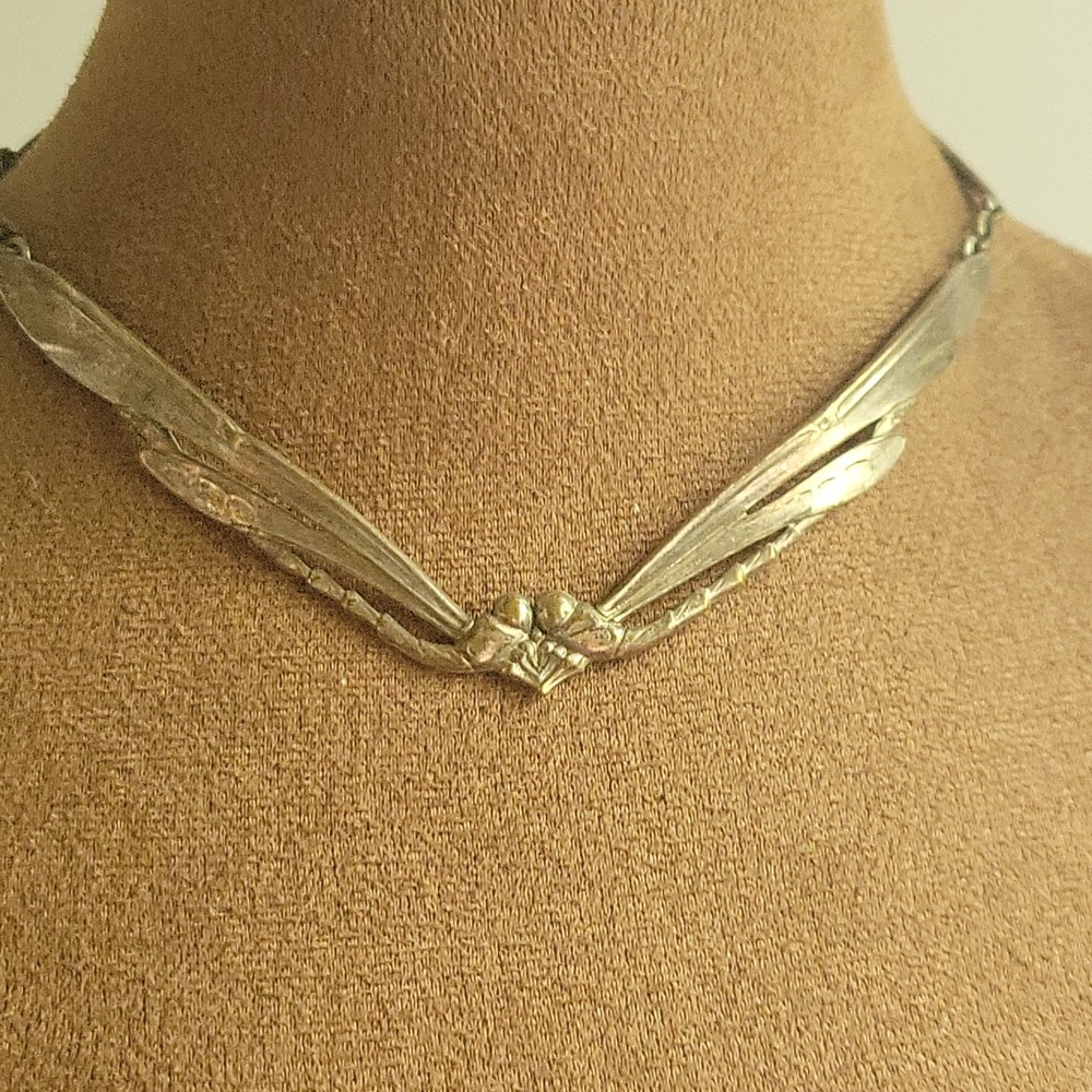 925 Sterling Silver Art Nouveau Inspired Dragonfly Necklace 16 Inch Whimsigoth
